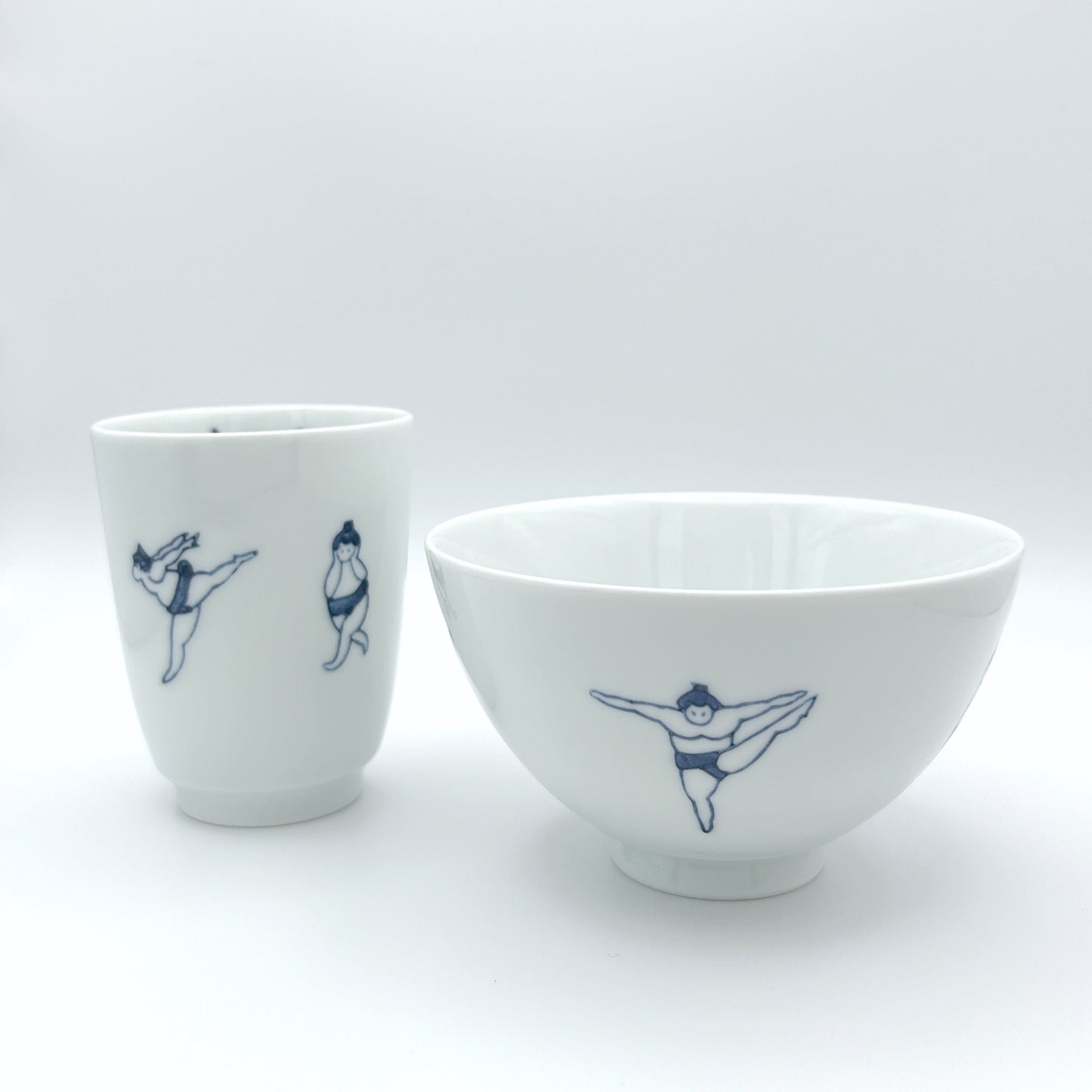 Sumo Porcelain Rice Bowl and Yunomi Teacup Gift Set