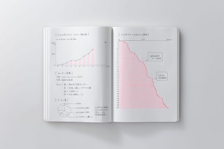 An open notebook with graphs on the pages.